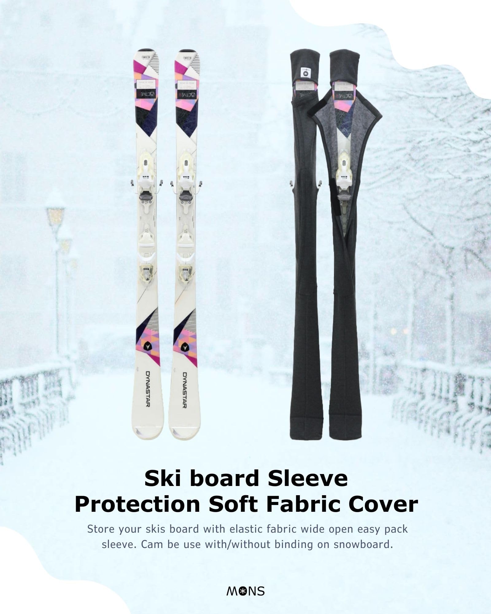 MONS Snow Skis Protection Fabric Soft Sleeve Cover – Elastic Ski Wrap (S)