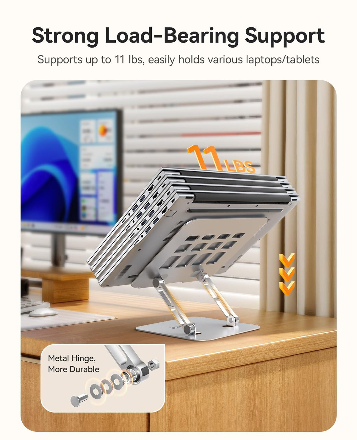 ORICO Ergonomic Laptop Stand for Desk, Height Adjustable Aluminum Alloy Laptop Riser, Foldable Computer Holder Compatible with MacBook, Dell XPS - image 4