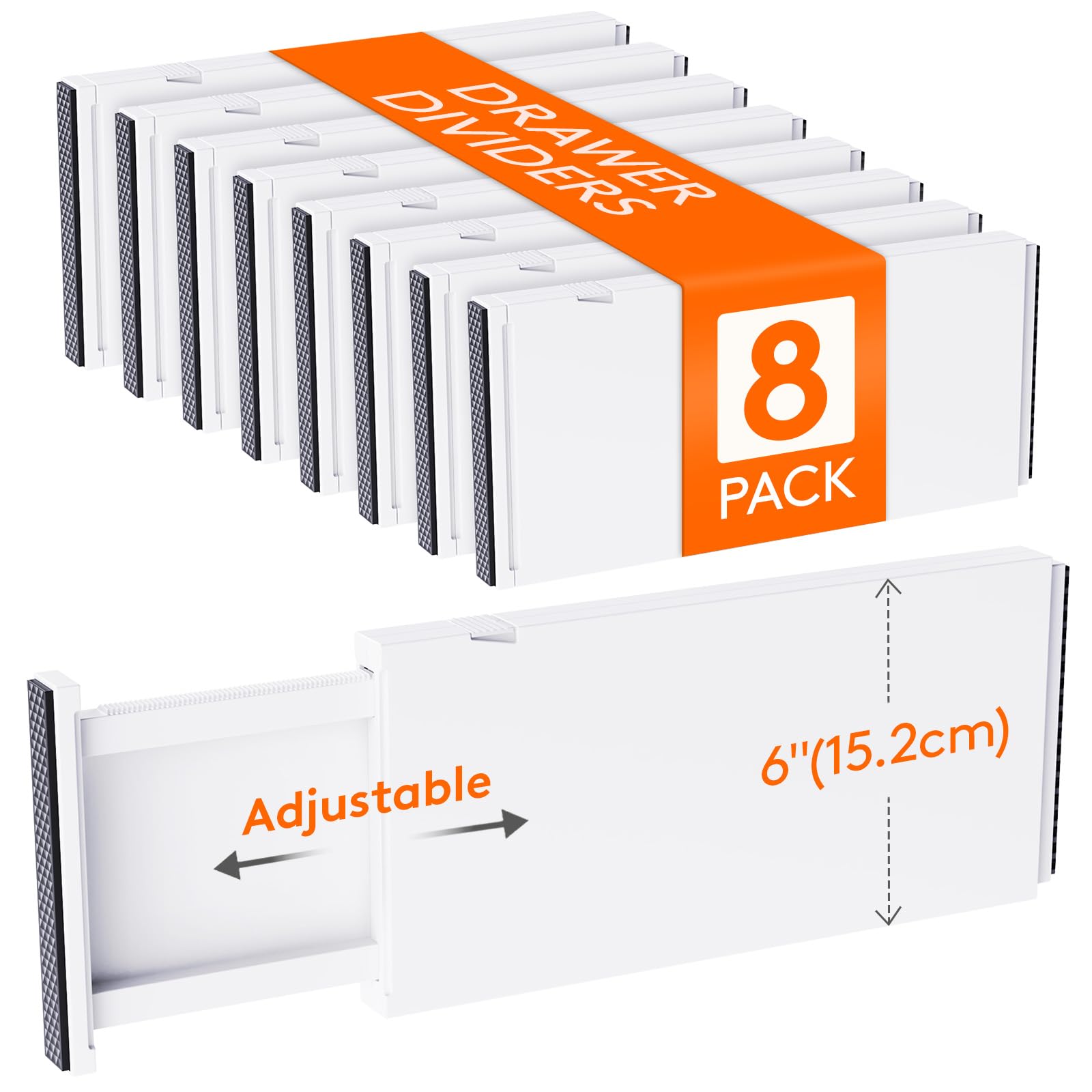 Lifewit 8 Pack Adjustable Drawer Dividers | 6" High Expandable Organizers