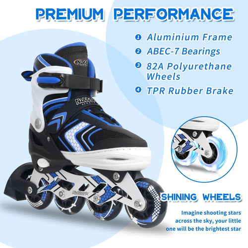 Nattork Boys Adjustable Inline Skates | Light Up Wheels Beginner Skates
