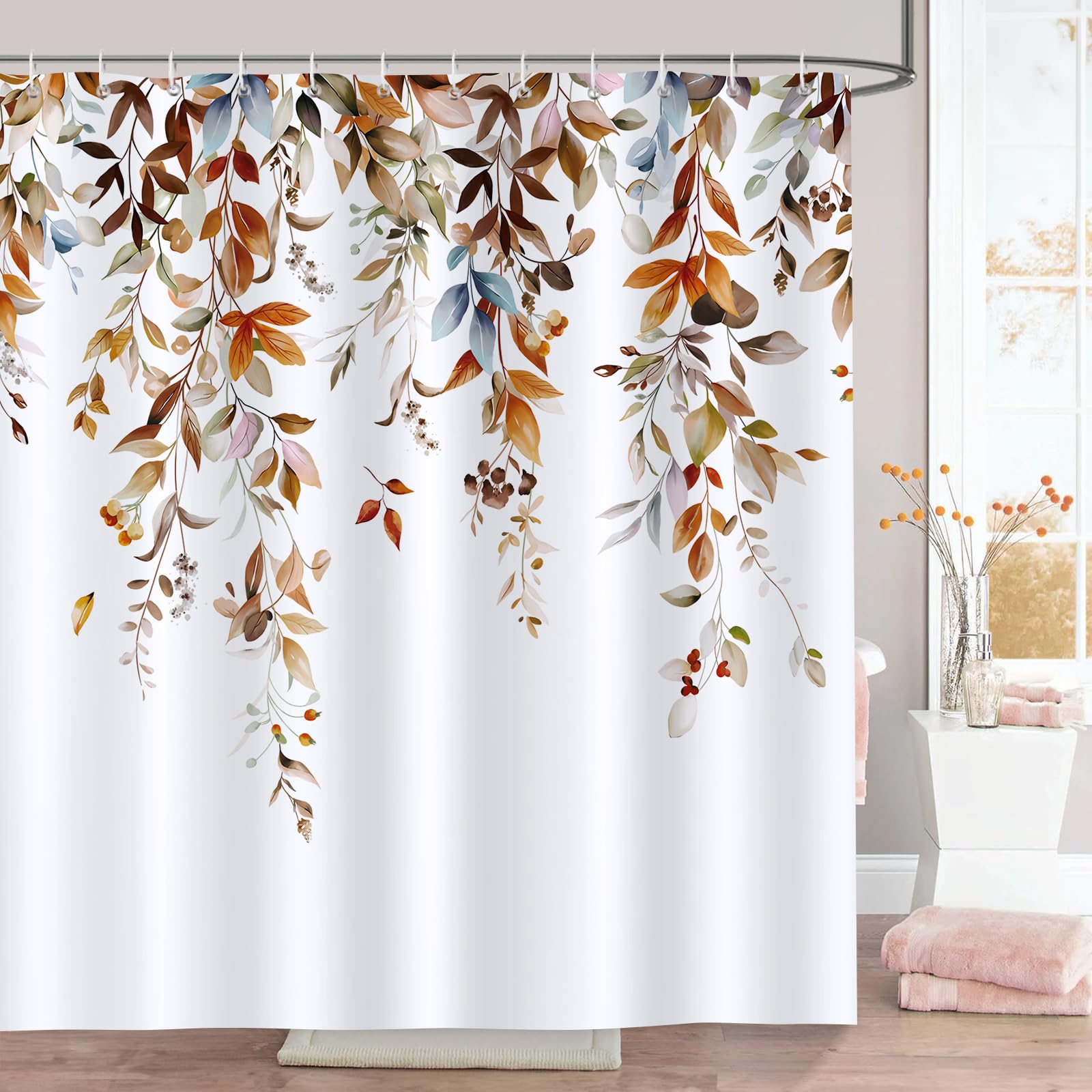 Bonhause Watercolor Brown Leaf Shower Curtain | Waterproof Polyester