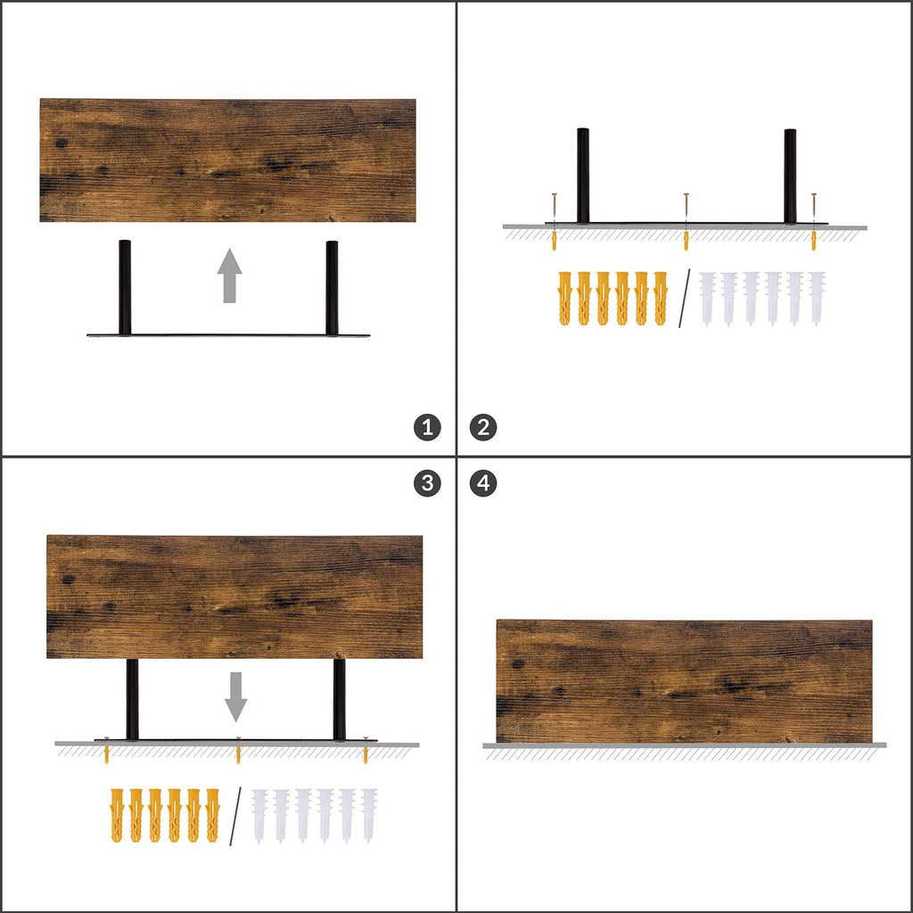 HOOBRO Floating Shelves Set of 2 – 60cm Rustic Brown Wooden Wall Shelves