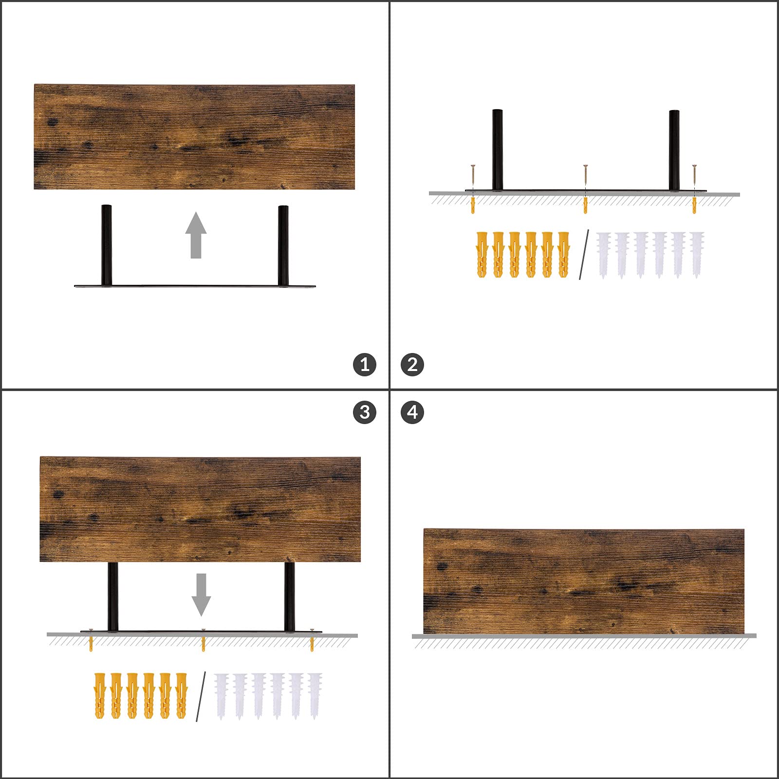 HOOBRO Floating Shelves Set of 2 – 60cm Rustic Brown Wooden Wall Shelves