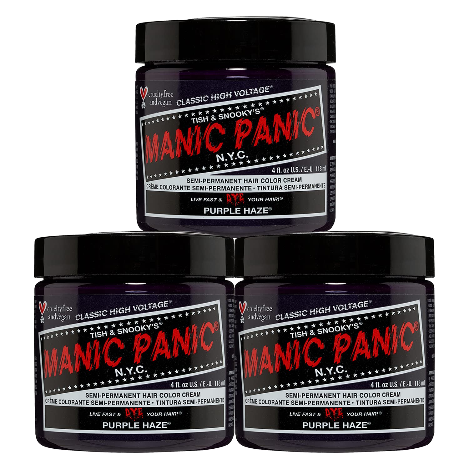 Manic Panic Purple Haze Semi Permanent Hair Dye – Vegan & Cruelty Free – 3 Pack