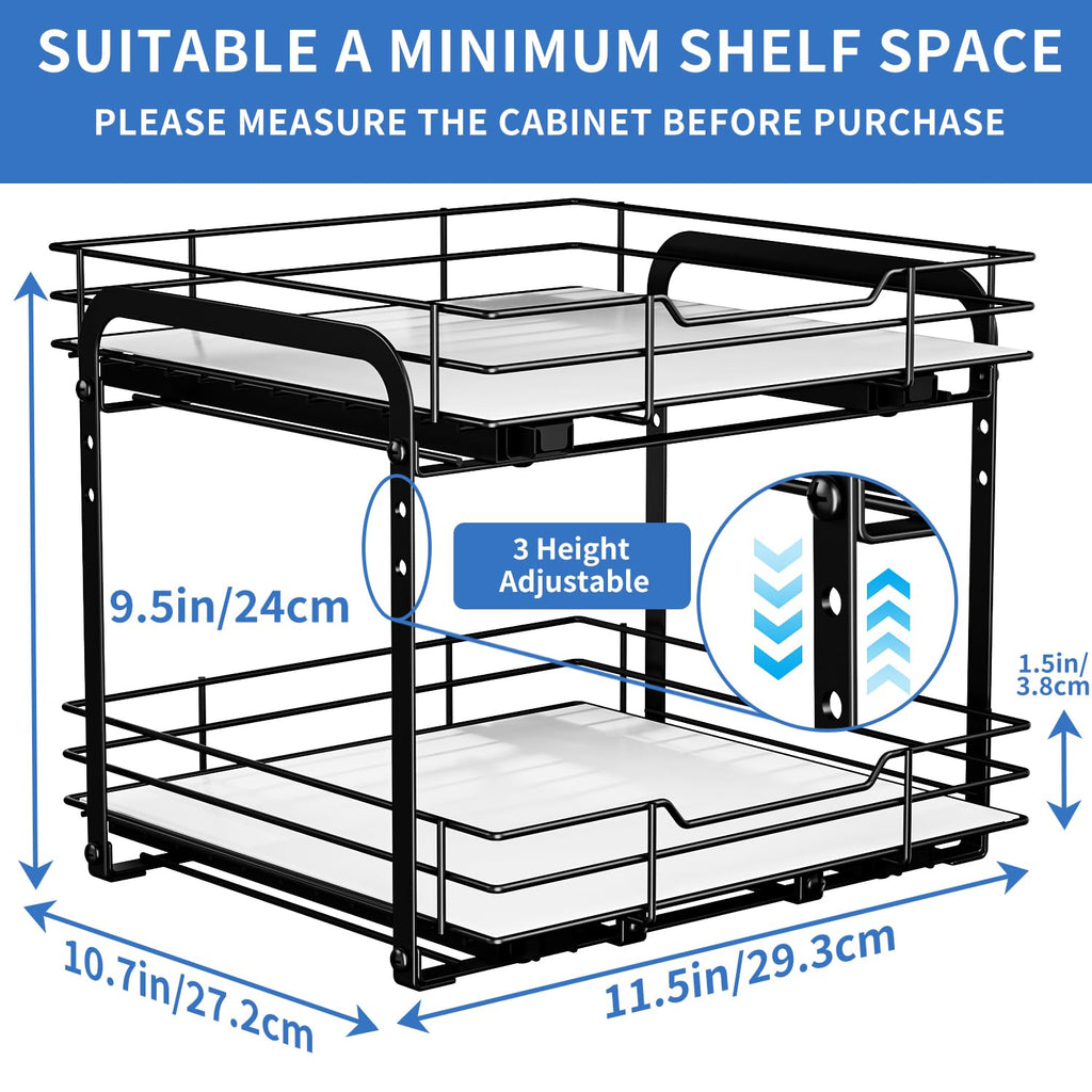 AIRUJIA Pull Out Cabinet Organizer – 2-Tier Metal Adjustable Spice Rack