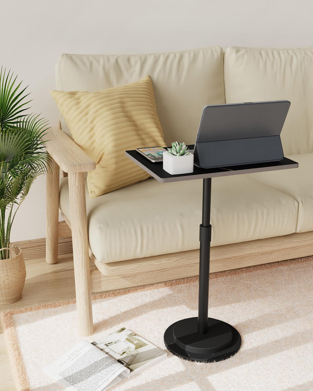 GUOHNHE Rectangle Side Table, Height Adjustable Stand, 1 Pack, Black - image 3
