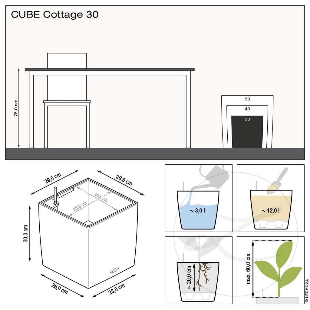 Lechuza Cube Cottage 30 Self-Watering Planter - Mocha Wicker Look
