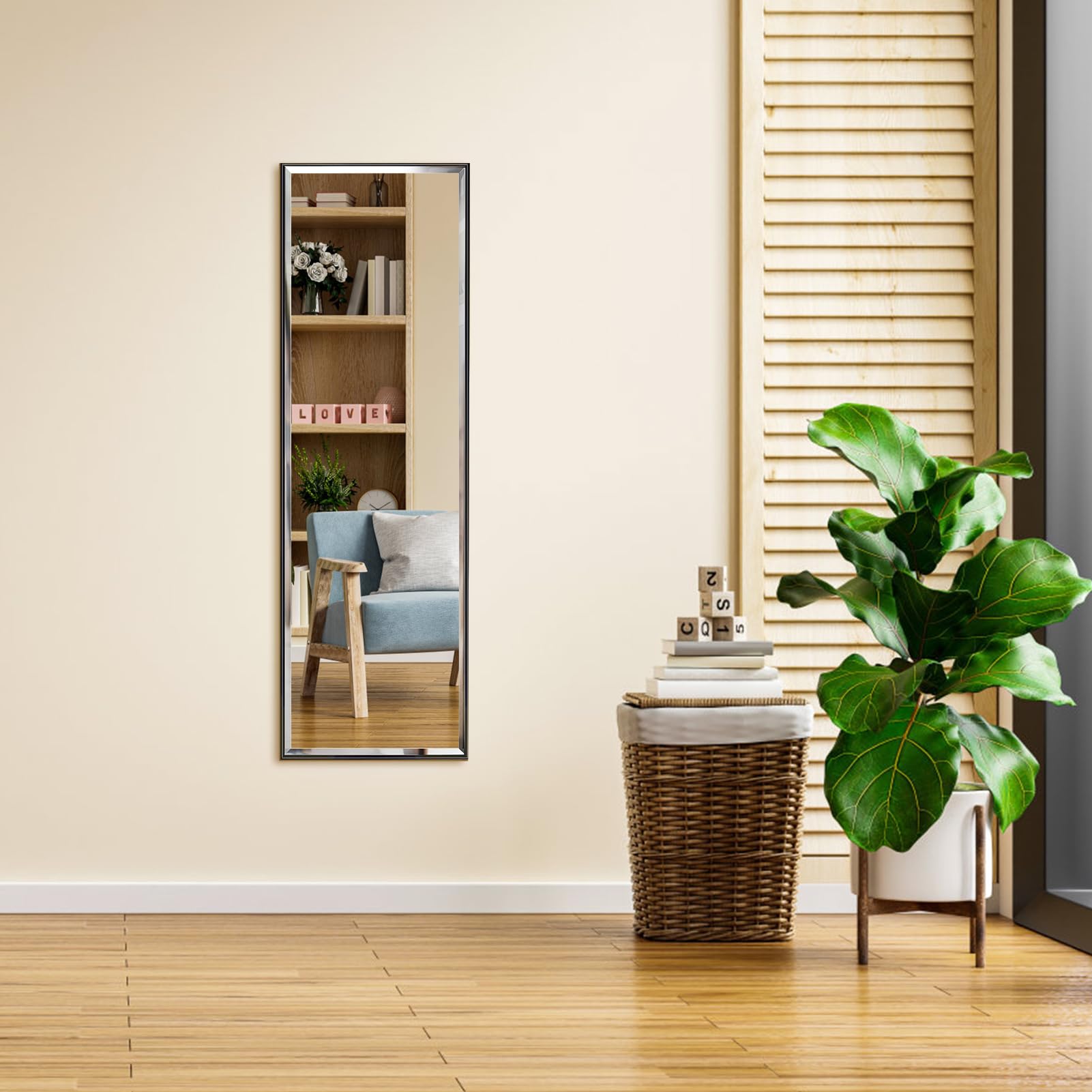 HORLIMER Full Length Wall Mirror | 14x48 Black Frame Shatterproof Glass