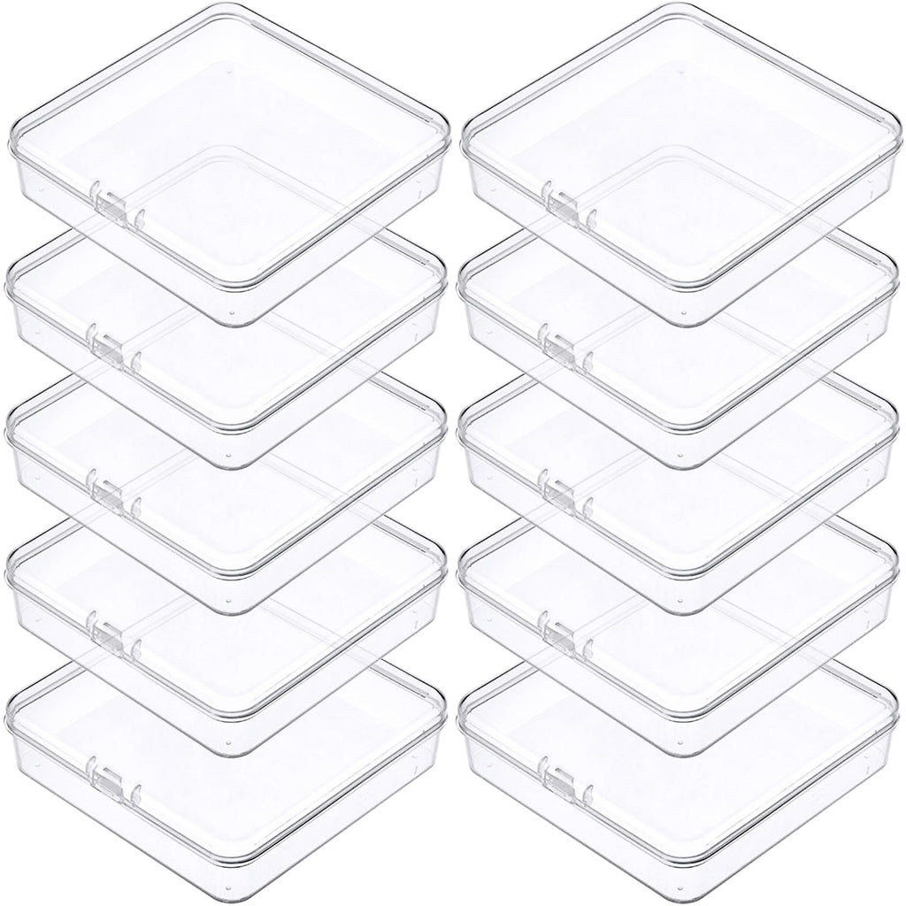 Prmape Pack of 10 Storage Boxes with Lid, Large, 10.5 x 10.5 x 1.8 cm, Rectangular Empty Mini Storage Box