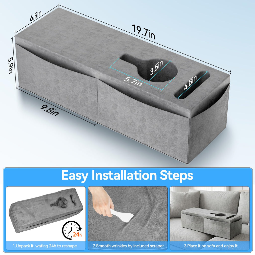 Heyife Couch Armrest Caddy with Cup Holder, Portable Sofa Armrest Pillow Drink Holder Table Tray with 5 Large Side Storage Pockets - image 4