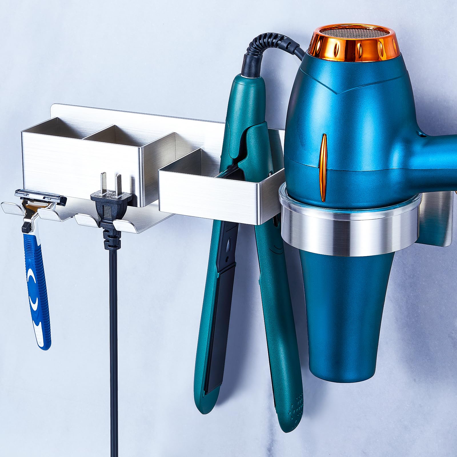 YAYINLI Hair Dryer and Straightener Holder | Wall Mount Stainless Steel