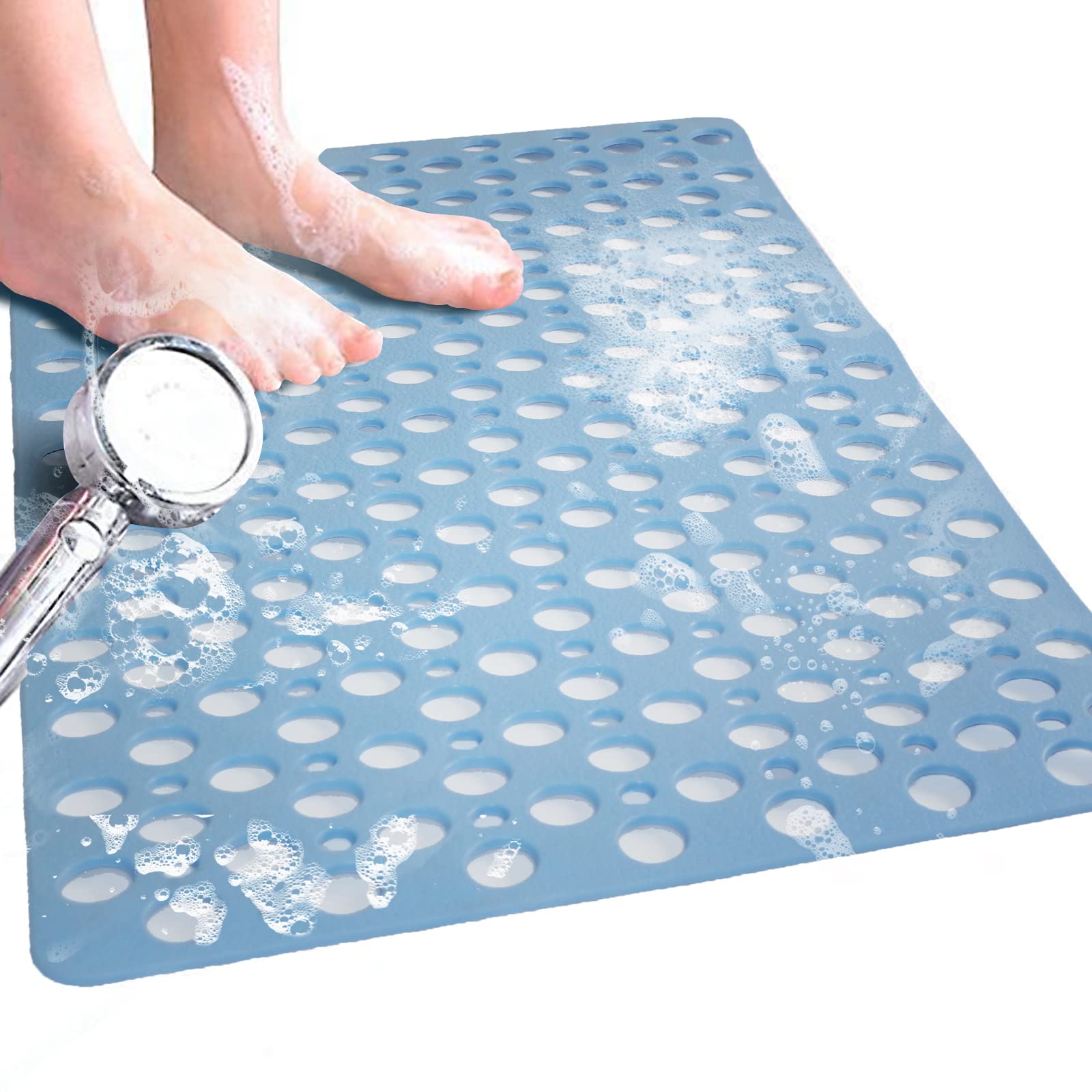 Venuso Non-Slip Square Shower Mat – Anti-Mould TPE Bath Mat, Blue 53x53cm