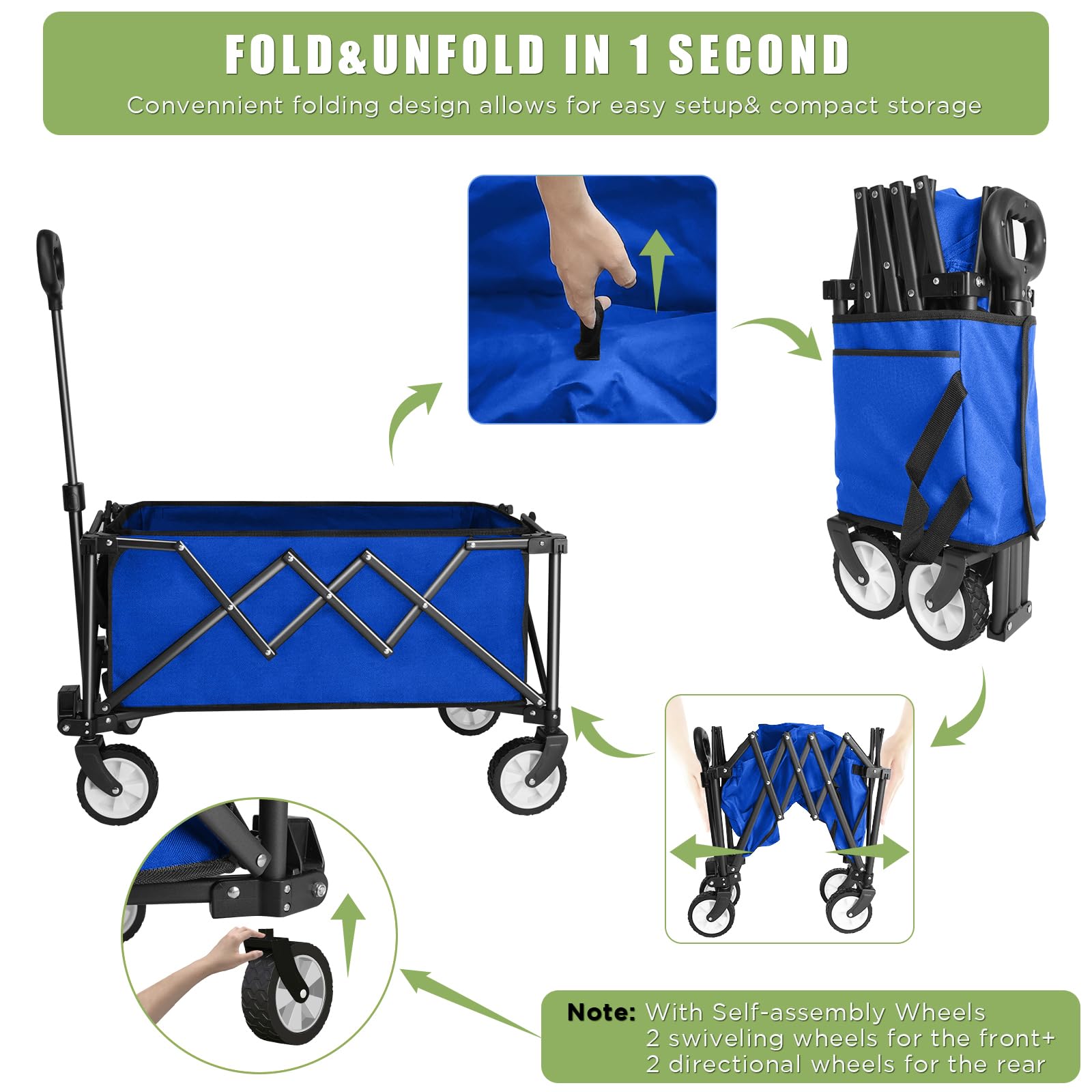 HOFTME Folding Wagon | 100L All Terrain Garden Trolley with Cover - Blue