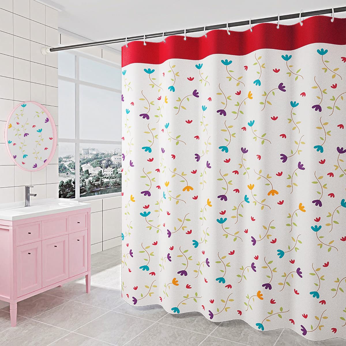 GONOVE Floral Shower Curtain | Waterproof Mildew Resistant Polyester