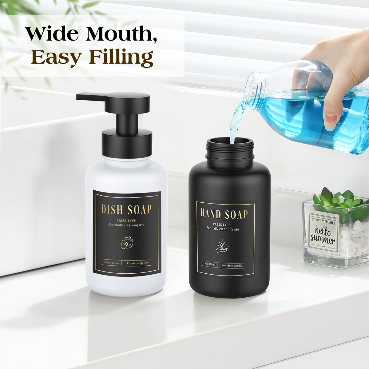 Luxspire Foaming Soap Dispenser 15oz Hand Soap Bottle, Black+White, 2 Pack - image 4