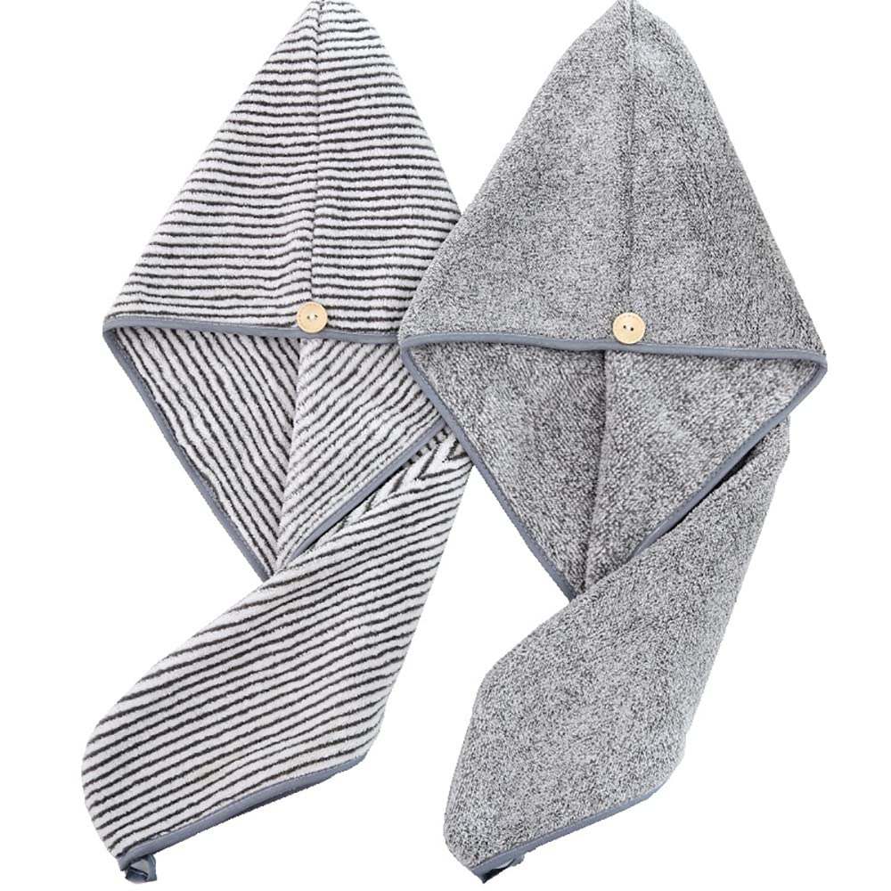 Heacoz Microfibre Hair Towel Wrap, Super Absorbent Hair Drying Towel 2pcs