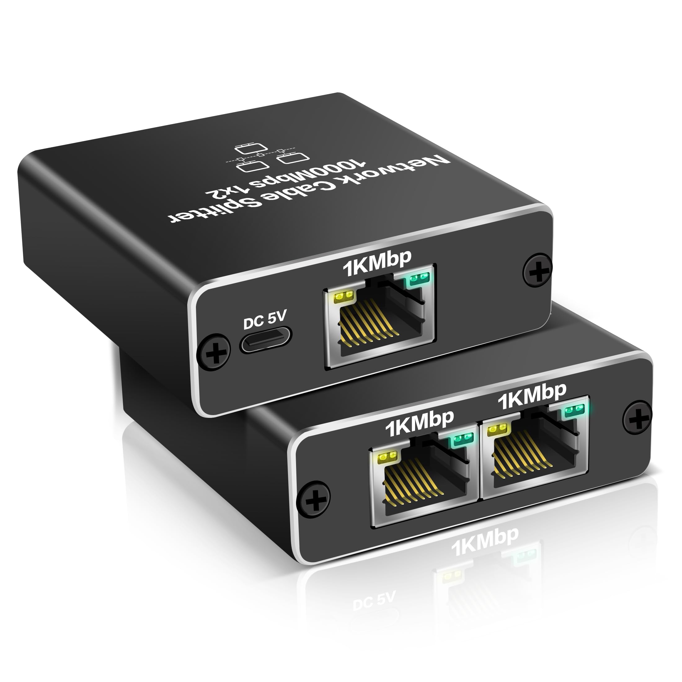 YAODHAOD Gigabit Ethernet Splitter 1 to 2 | 1000Mbps RJ45 LAN Adapter