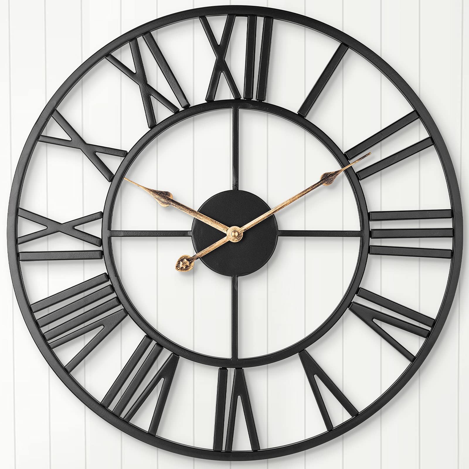 ARVINKEY 47cm Silent Wall Clock – Vintage Metal Skeleton Roman Numerals