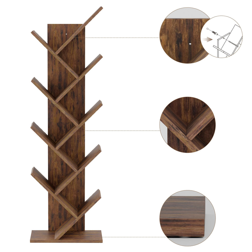 Mondeer Tree Bookshelf, 8 Tier Bookcase Free Standing, Rustic Brown - image 3