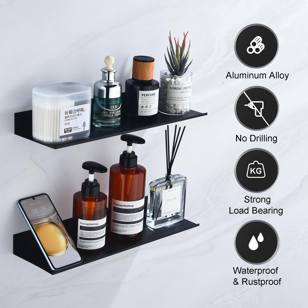HNVNER Black Bathroom Shelves No Drill, Metal Shower Caddy 2 Pack, 40 cm - image 2