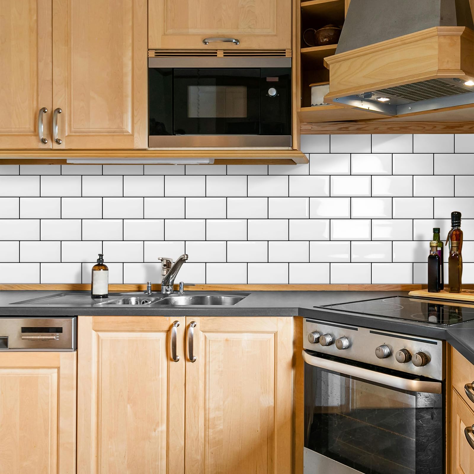 DEWOO White Subway Peel and Stick Wall Tiles - 10-Sheet Kitchen Splashback