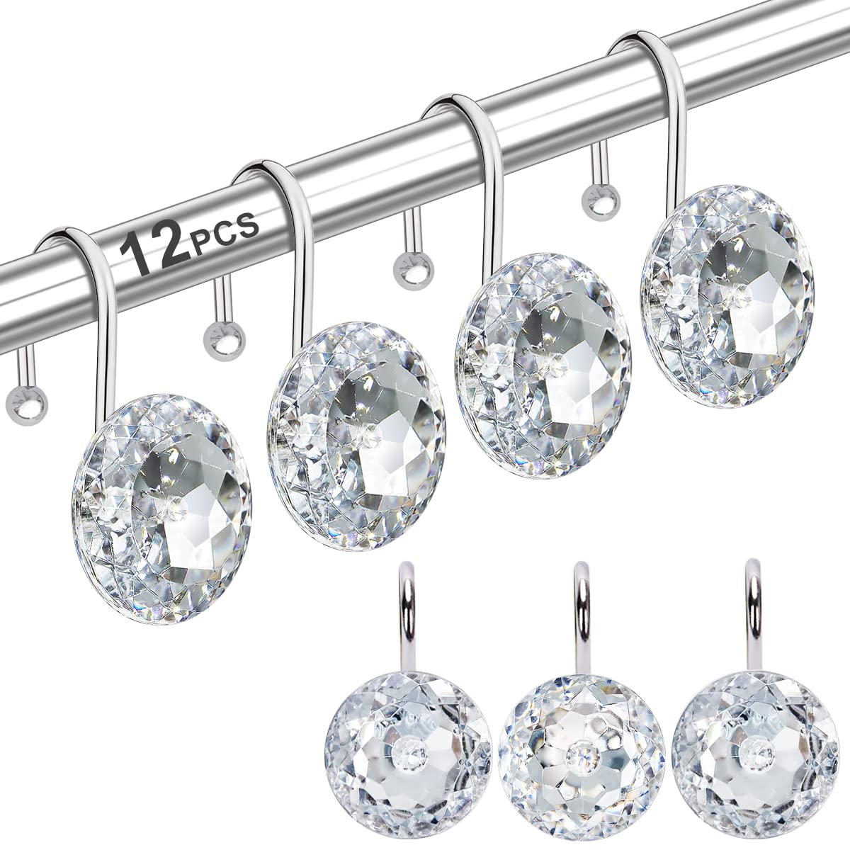 Yapicoco Hand-Carved Resin Shower Curtain Hooks – 12 Pack Rustproof Steel