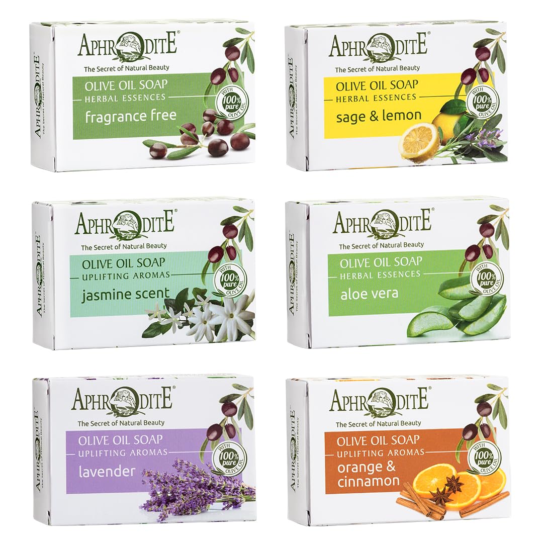 Aphrodite Natural Olive Oil Soap Set - 6-Pack Greek Hand & Body Soap