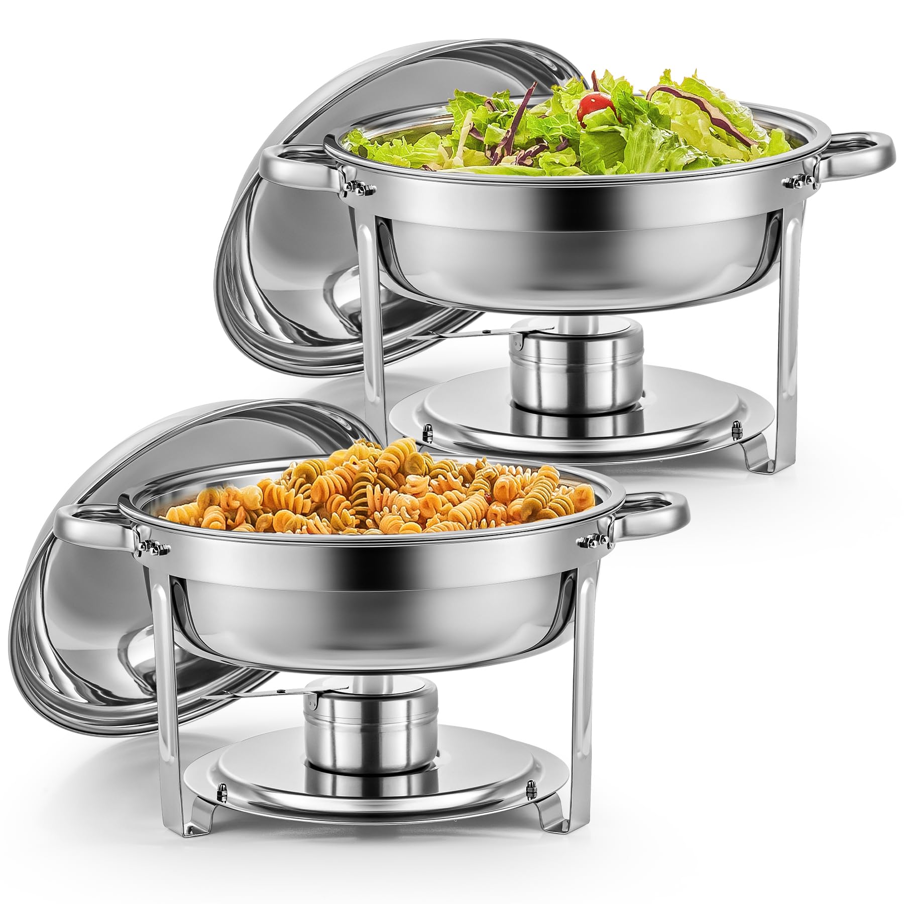 Wilprep 2-Pack Round Chafing Dish Buffet Set | 5L Stainless Steel Food Warmer