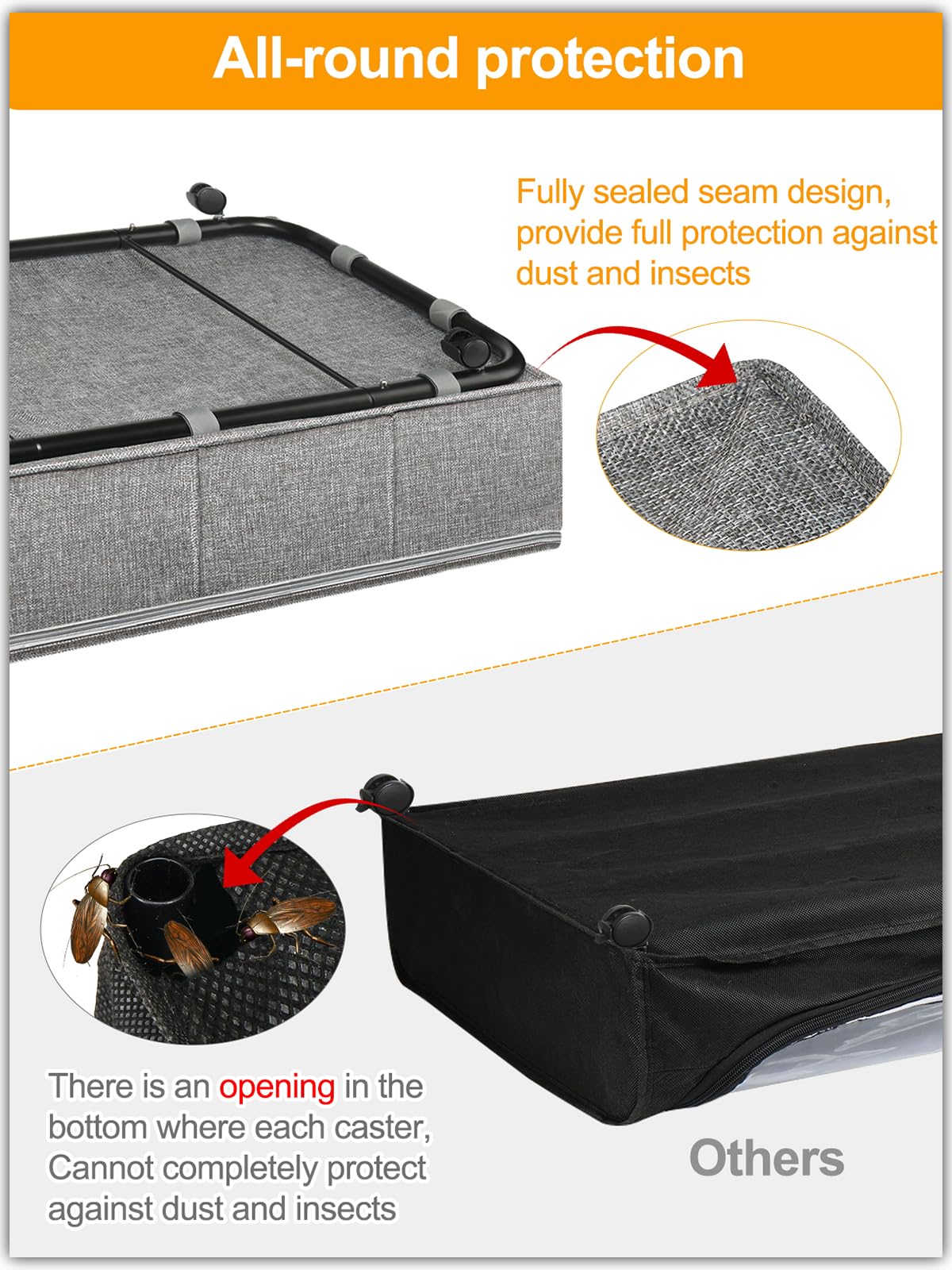 Huquter Under Bed Storage on Wheels | 50L Foldable Rolling Bin, 2 Pack
