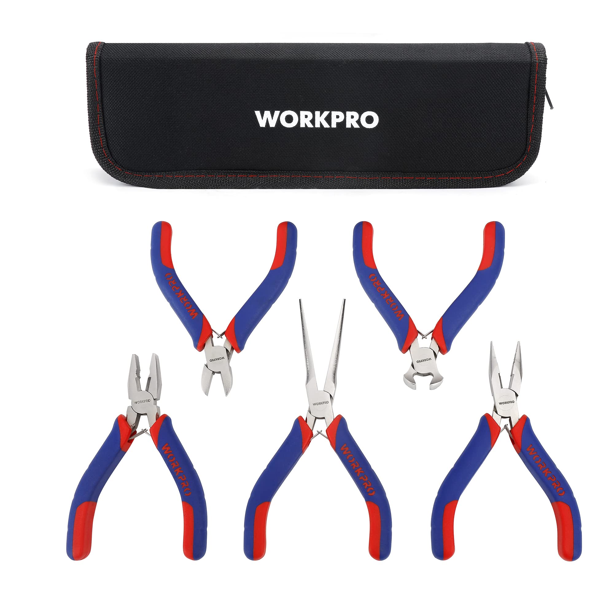 WORKPRO 5-Piece Mini Pliers Set with Pouch for Jewelry and Crafting