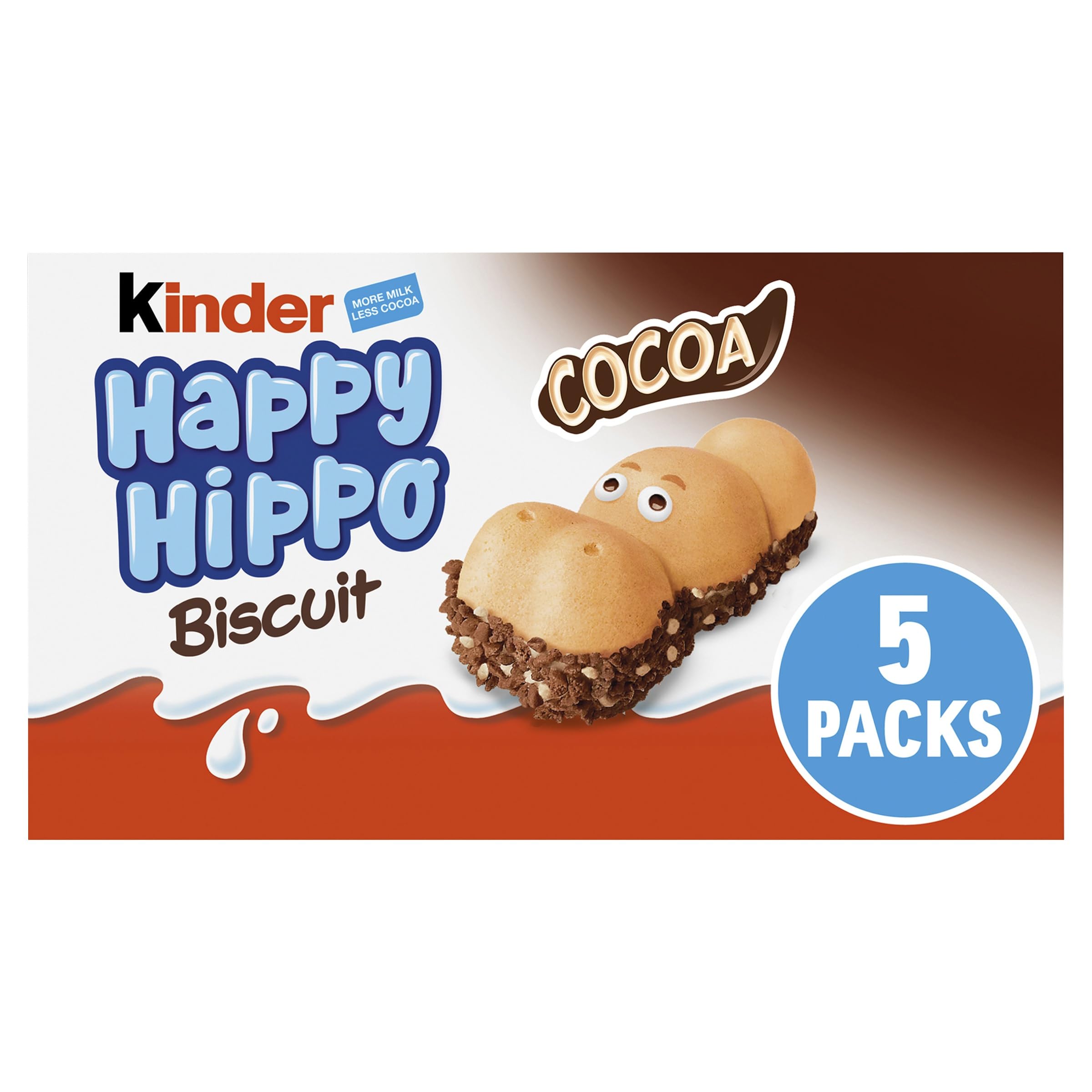 Kinder Happy Hippo Cocoa Biscuit Wafer - 10 Packs x 5 Biscuits (50 Total)