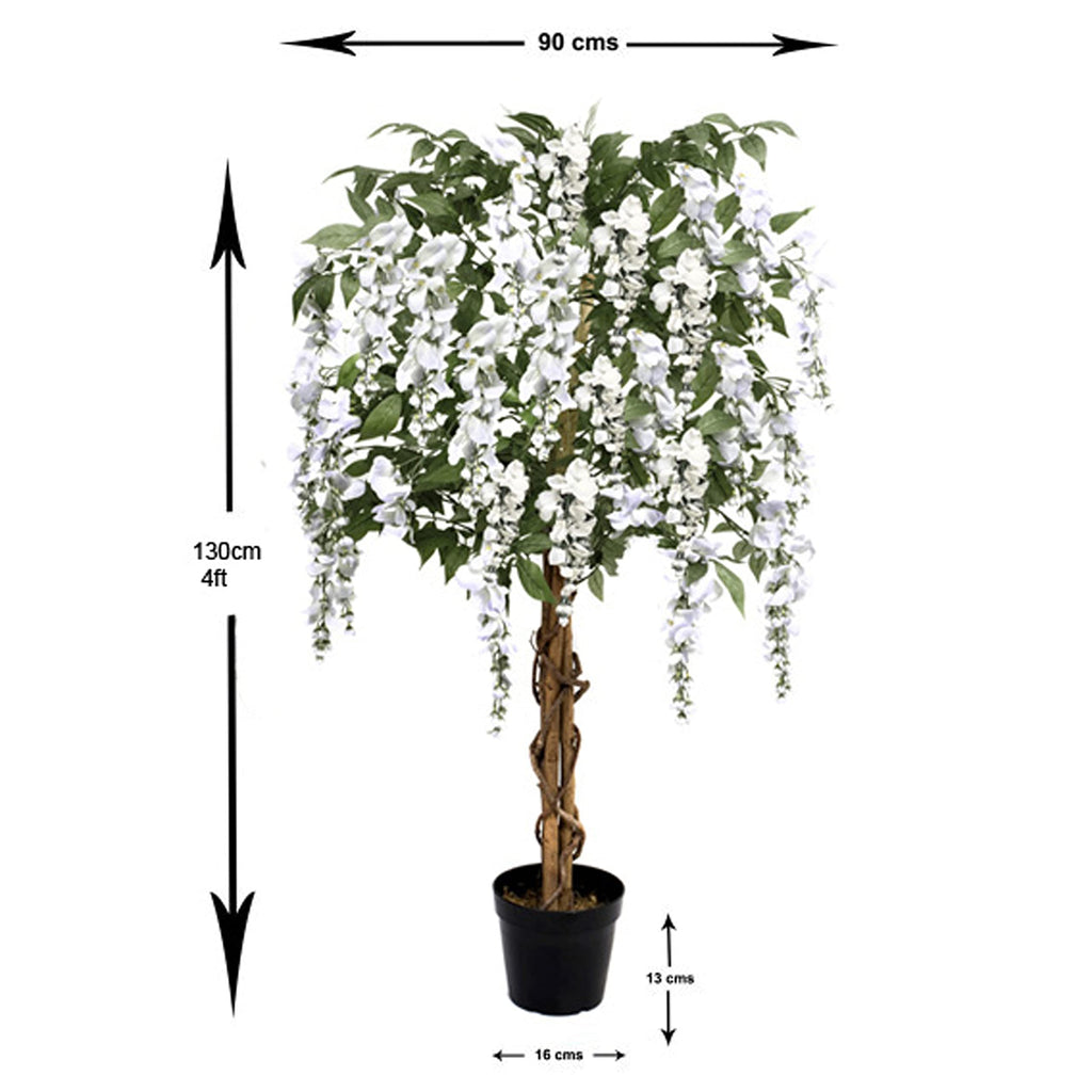GreenBrokers Artificial Wisteria Tree - 4ft/130cm White Potted Plant