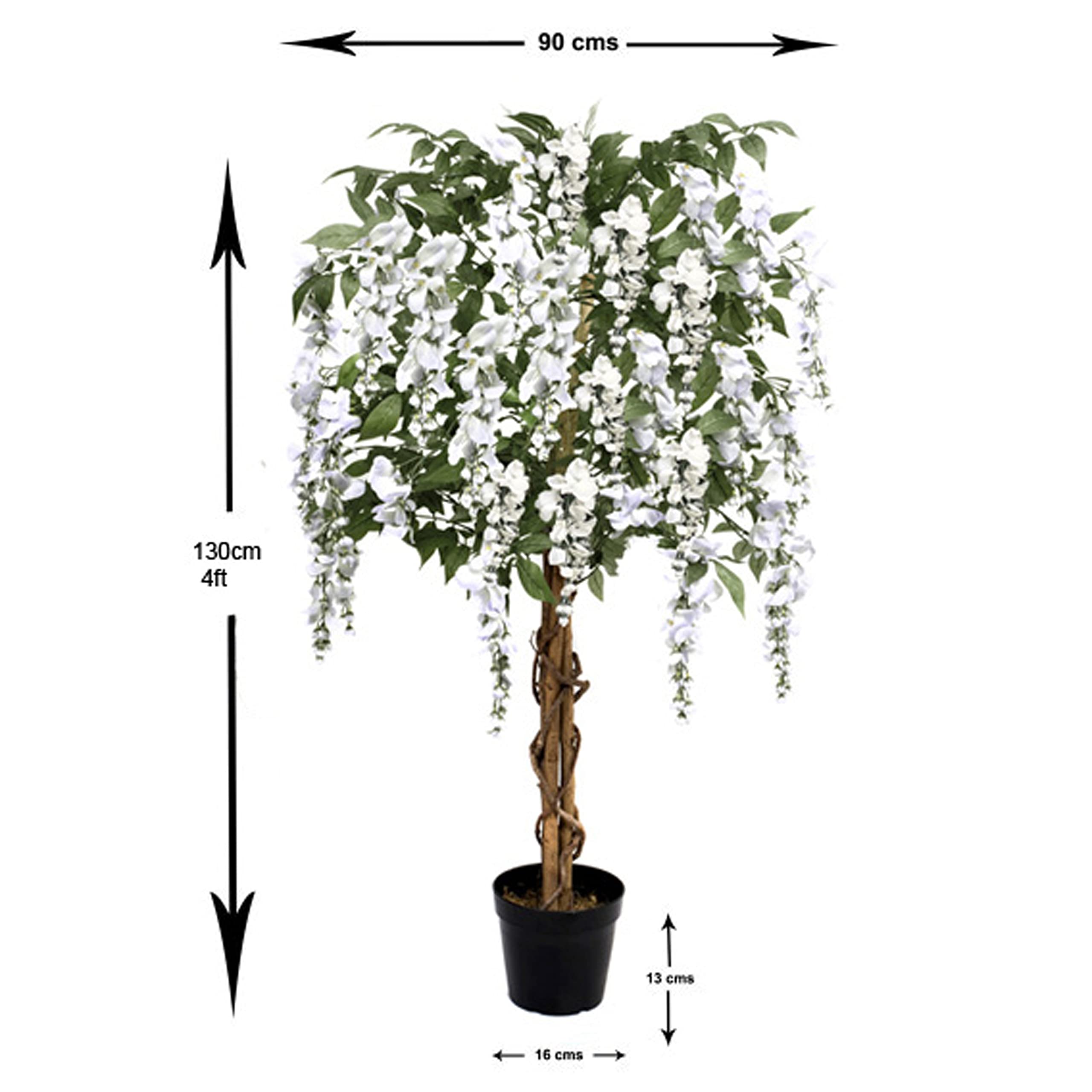 GreenBrokers Artificial Wisteria Tree - 4ft/130cm White Potted Plant