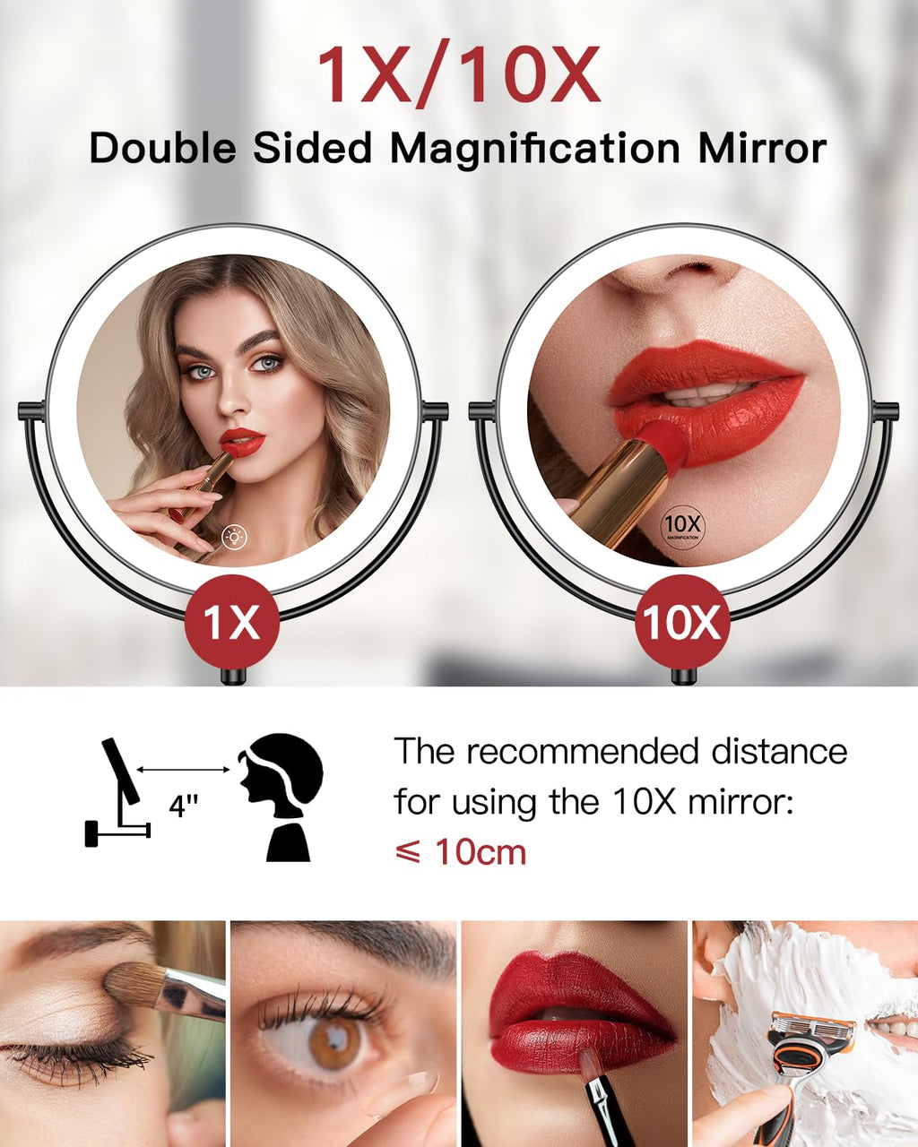 Gospire 9" Wall Mounted Lighted Makeup Mirror | 1X/10X Magnifying LED