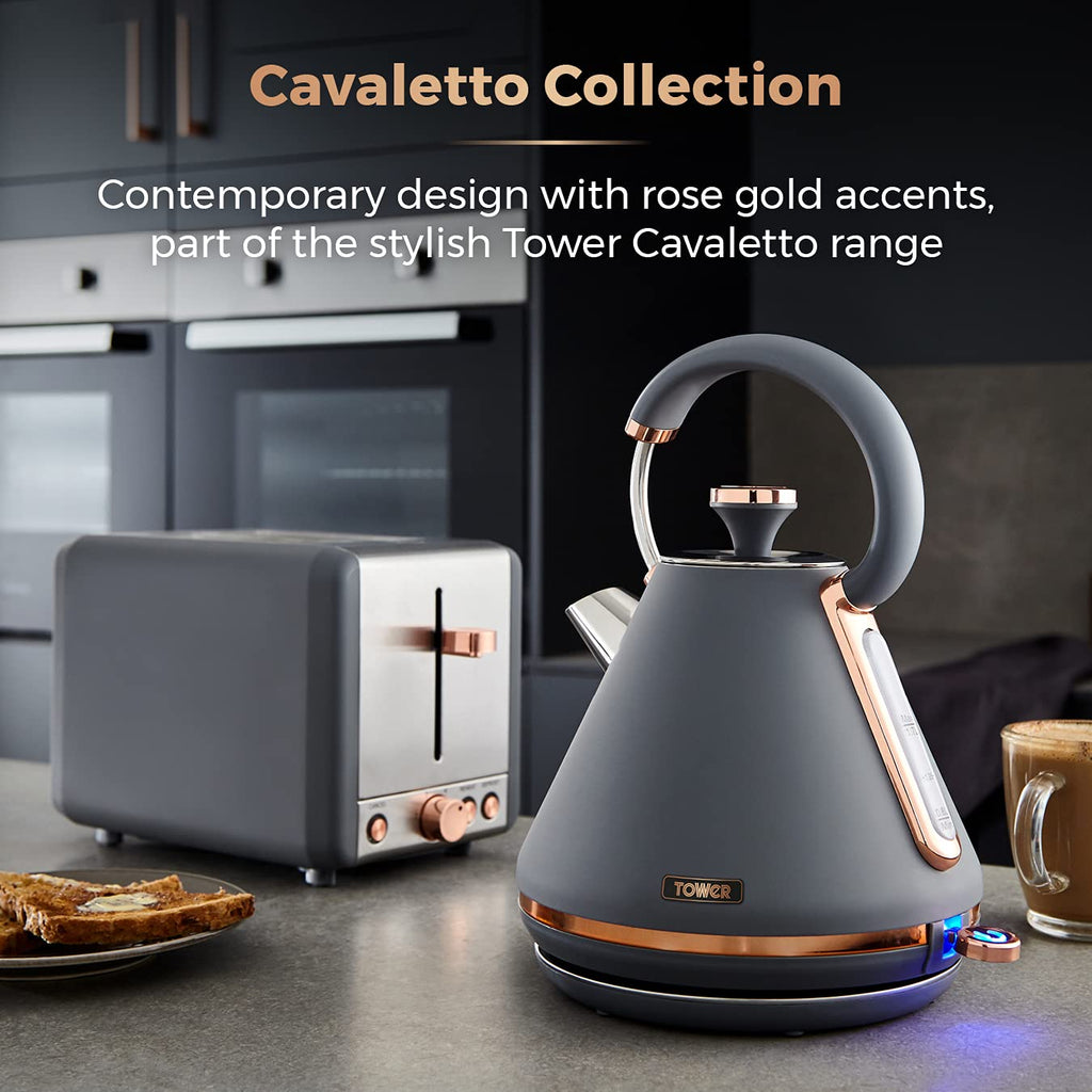 Tower Cavaletto Pyramid Kettle | 1.7L Rapid Boil 3000W | Grey & Rose Gold