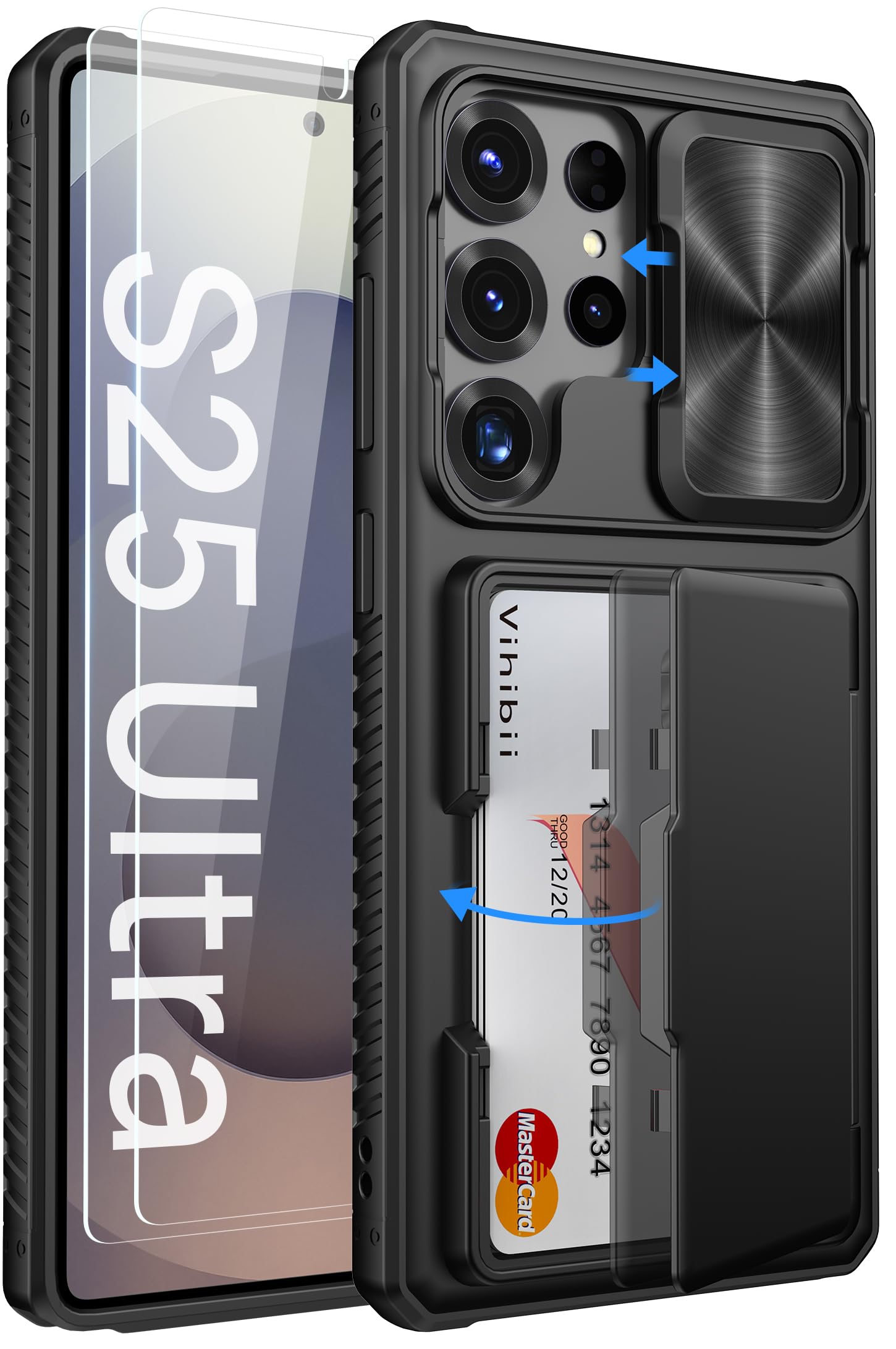 Vihibii Samsung Galaxy S25 Ultra Case | Rugged Wallet & Screen Protector
