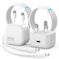 40W USB C Fast Charger with 2M Cable for iPhone 17/16/15