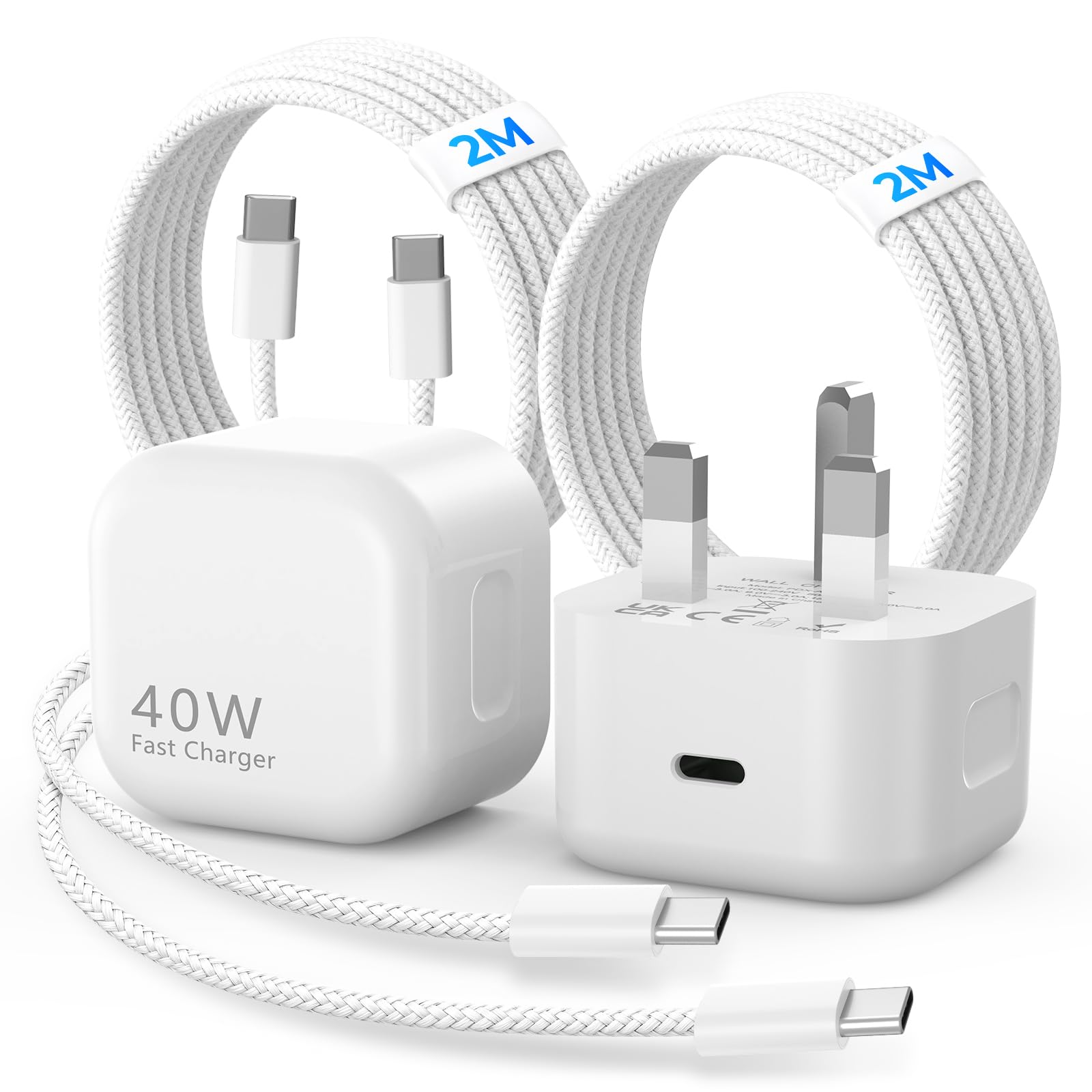 40W USB C Fast Charger with 2M Cable for iPhone 17/16/15