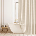 Jolof Store Beige Boho Linen Shower Curtain – Heavy Duty Plaid with Tassels