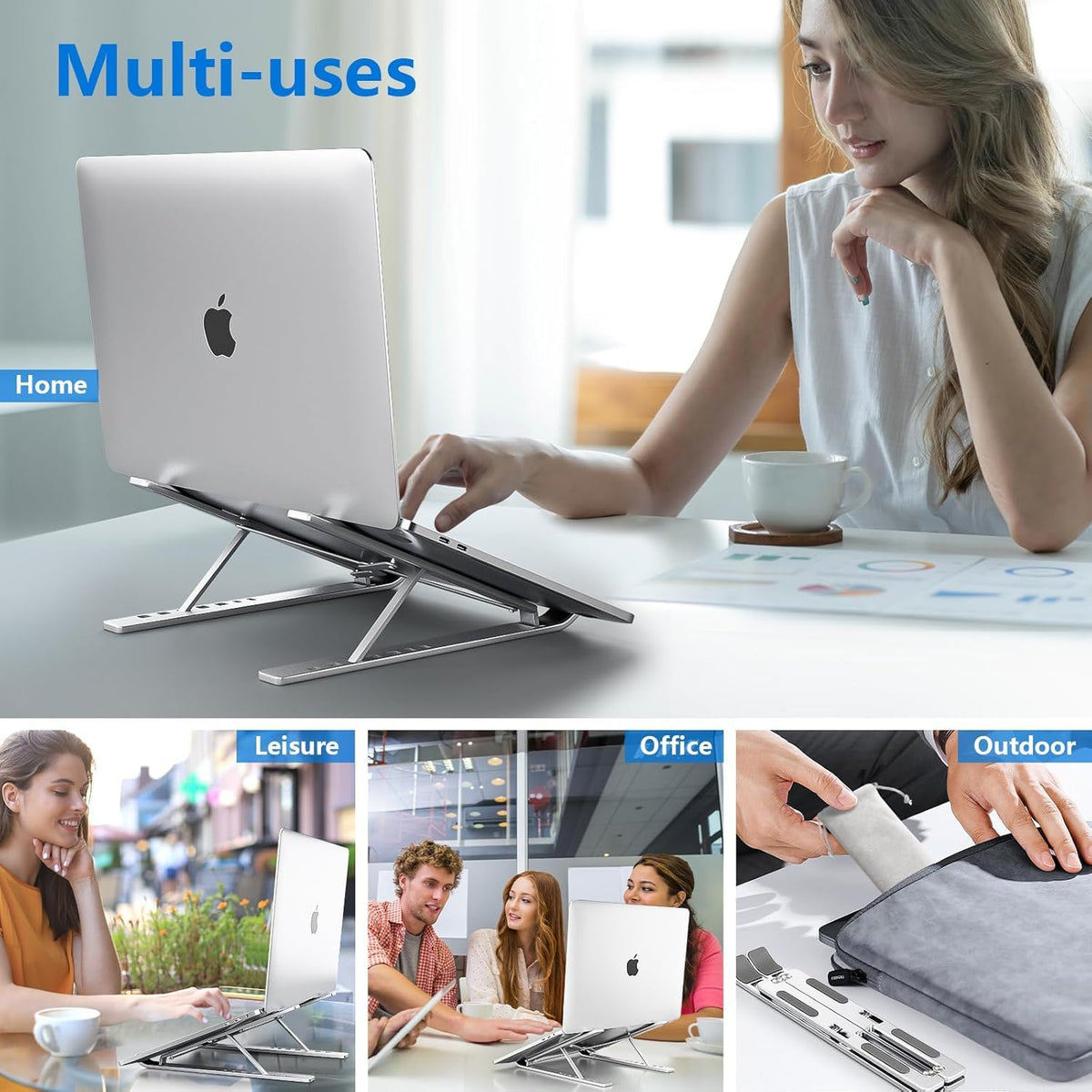 Loxford London Laptop Stand for Desk, Adjustable Laptop Riser Metal Foldable Lap Desk Portable Computer Holder - image 4