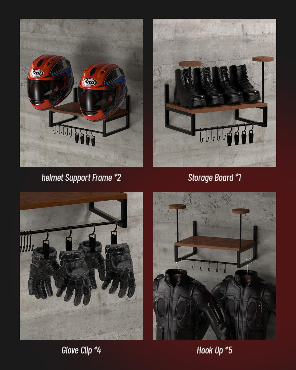 Vieshful Motorcycle Helmet Holder Wall Mount, Helmet Stand with 4 Glove Clips, Helmet Hanger for Motorcycle Accesories Storage - image 4