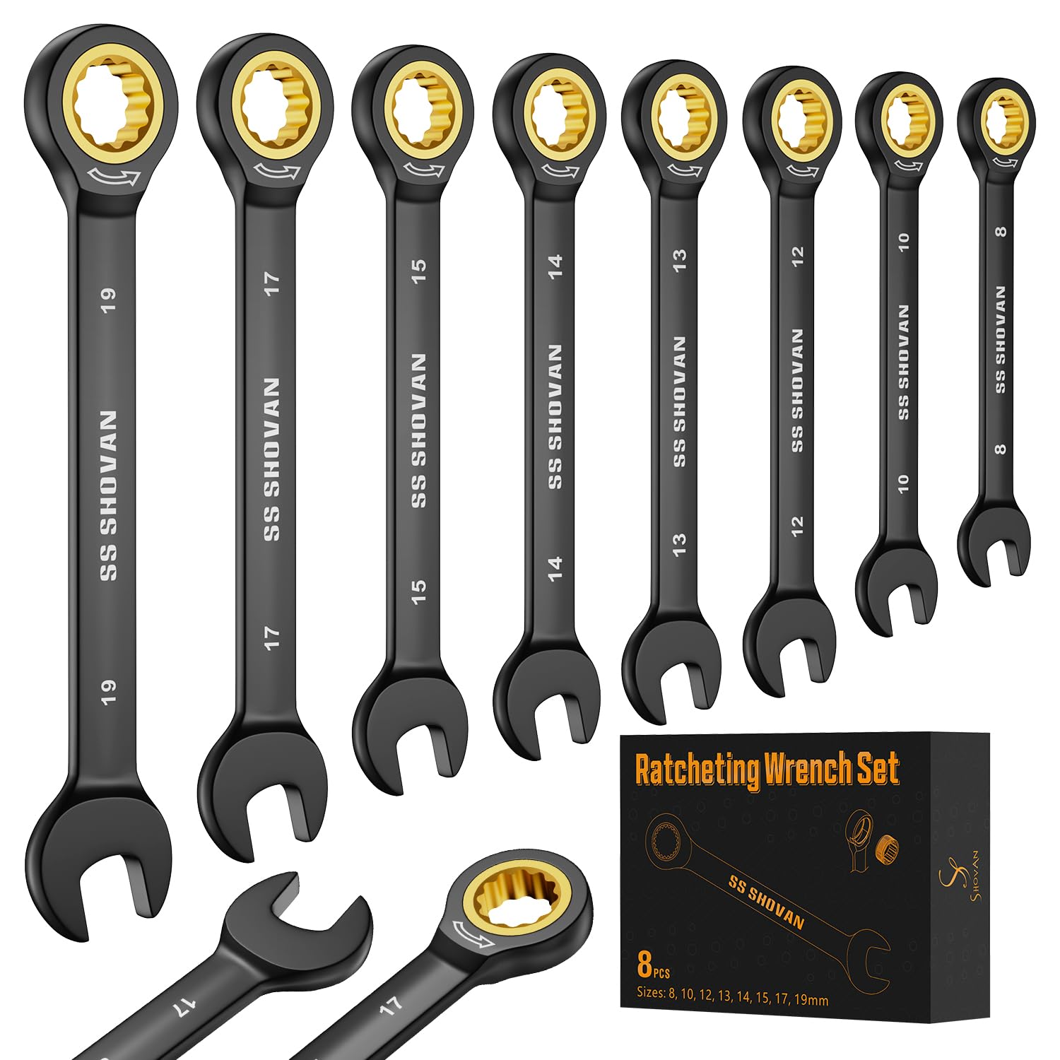 8-Piece Metric Ratchet Spanner Set | 8-19mm CR-V Steel