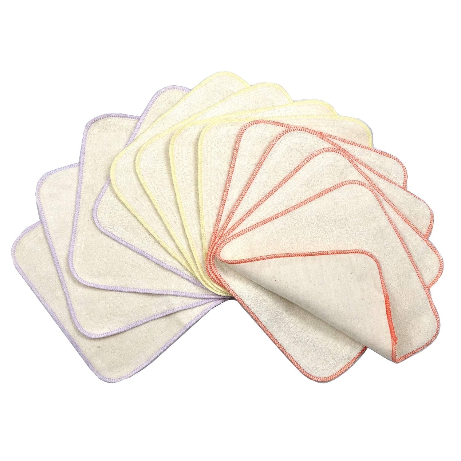 Avo&Cado Reusable Cotton Baby Washcloths - 12 Pack Flannel & Terry - Lilac