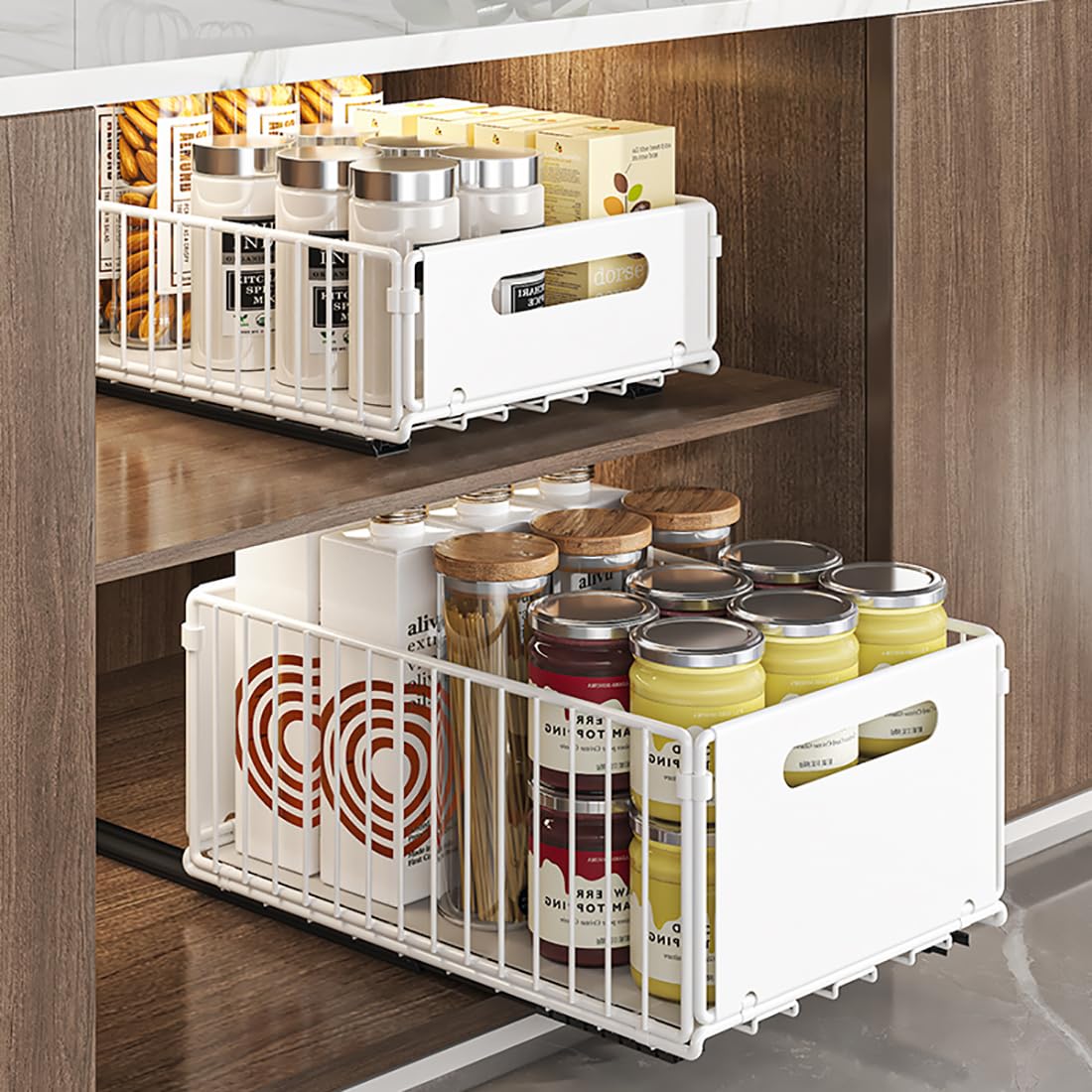 YunNasi Pull Out Cabinet Organizer | Carbon Steel Sliding Drawer Shelf