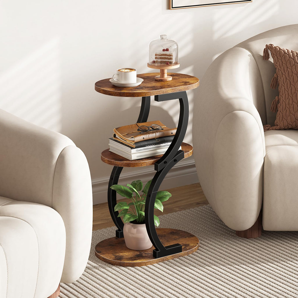 HOOBRO 3-Tier Side Table, Small Table with Storage Shelf, Oval Sofa Table for Small Space, Slim Bedside Table Round Corner Table for Living Room - image 2
