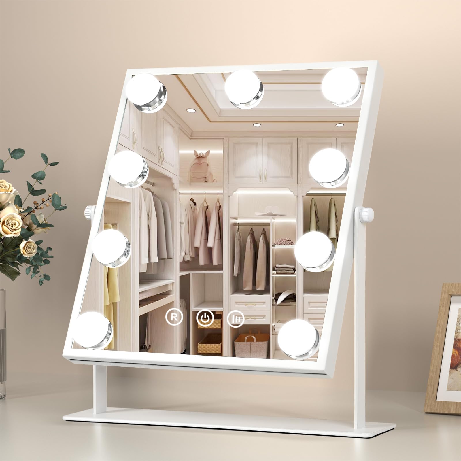 FUNTOUCH Hollywood Vanity Mirror with 9 LED Bulbs | 3 Color Modes, White
