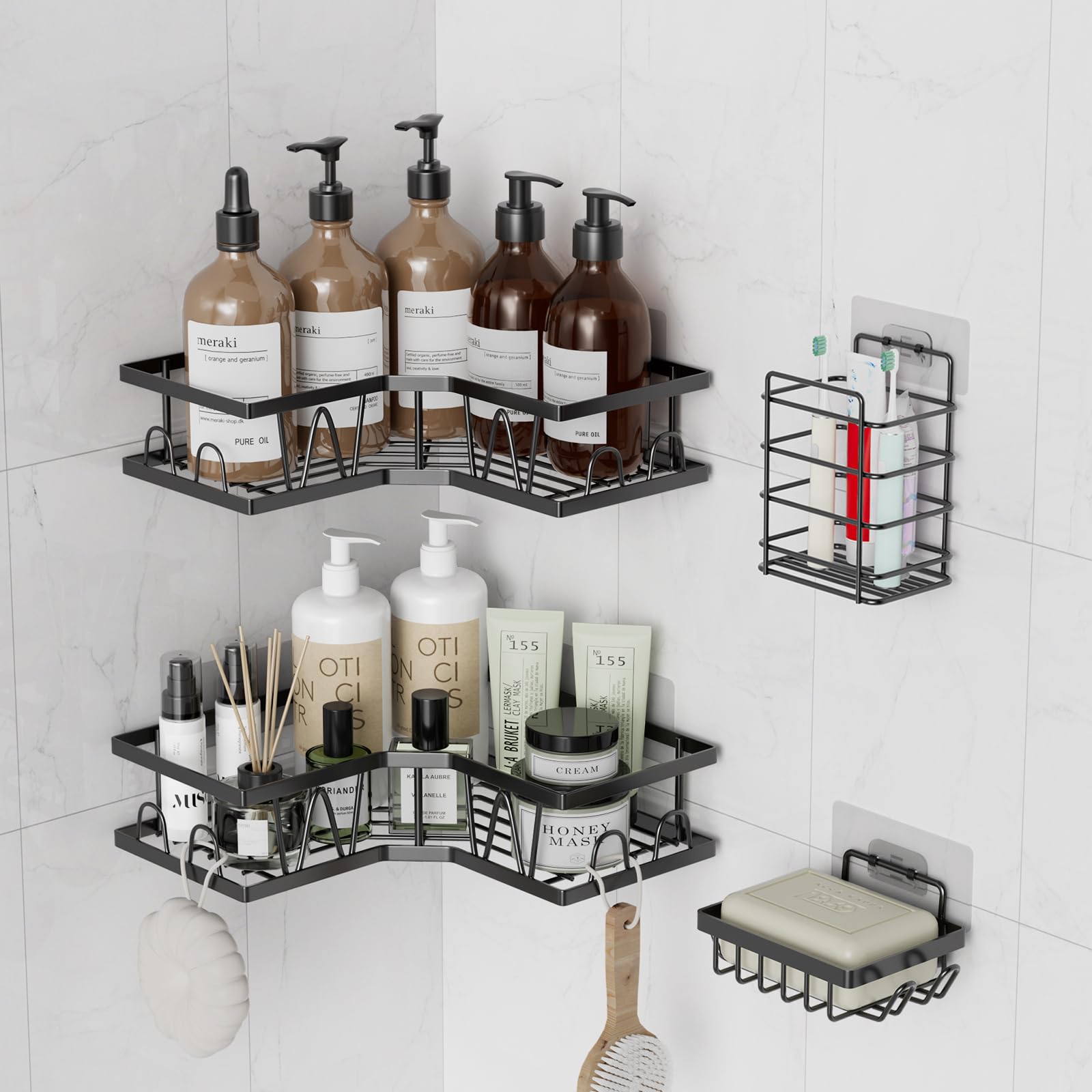LUCUHM Corner Shower Caddy – 4 Pack Rust-Resistant Adhesive Shelves