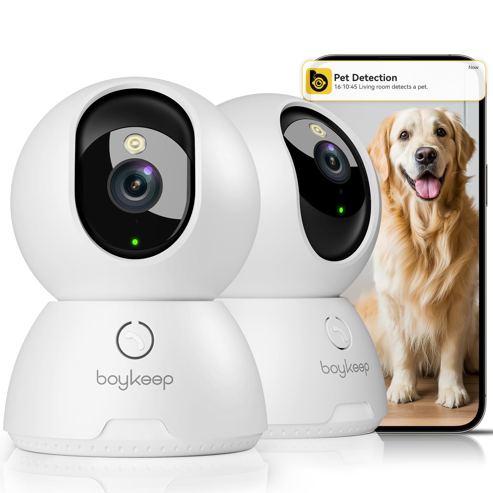 BoyKeep 2K Indoor Security Camera 2-Pack | Night Vision & Motion