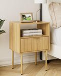 HEYZOEY Mid-Century Modern Wooden Nightstand with Gold Legs | Oak