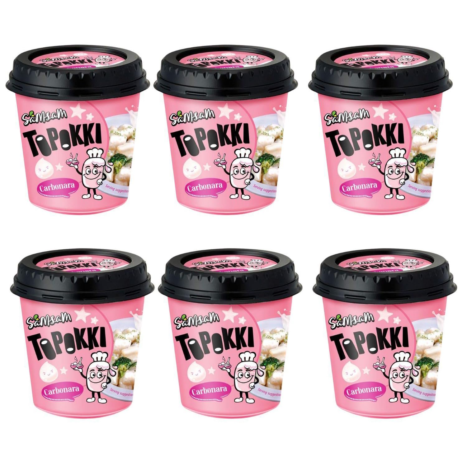 SamSam Instant Tteokbokki Korean Rice Cakes – Carbonara Flavor, 6 Pack